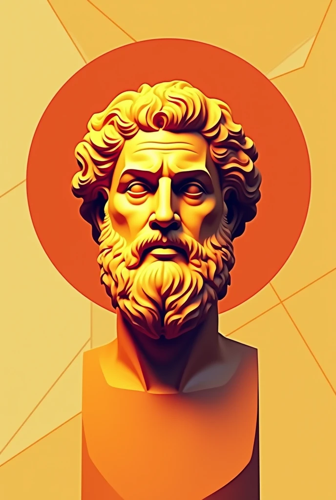 Face of the philosopher Aristotle in geometric lines for wallpaper in terracotta orange yellow colors add lines background, geometric circles with a thinker&#39;s look. 