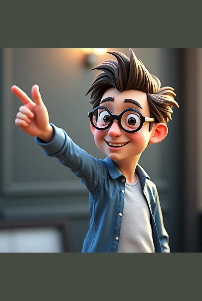 Cartoon character of a man in black glasses and blue shirt, animation character, stylized character, animation style rendering, 3d stylized, Arnold Maya rendering, Stylized 3D rendering, toon render screenshot, 3d character, 3d character, Stylized 3D rendering, 3D character rendering, cartoon character, Personagem de close up, character posing,  (Pixar-style) (master part:1.2) (bokeh) (best qualityer) (skin detailed) (detailed texture) (8k) (Argilla) (cinematic lighting) (sharp focus