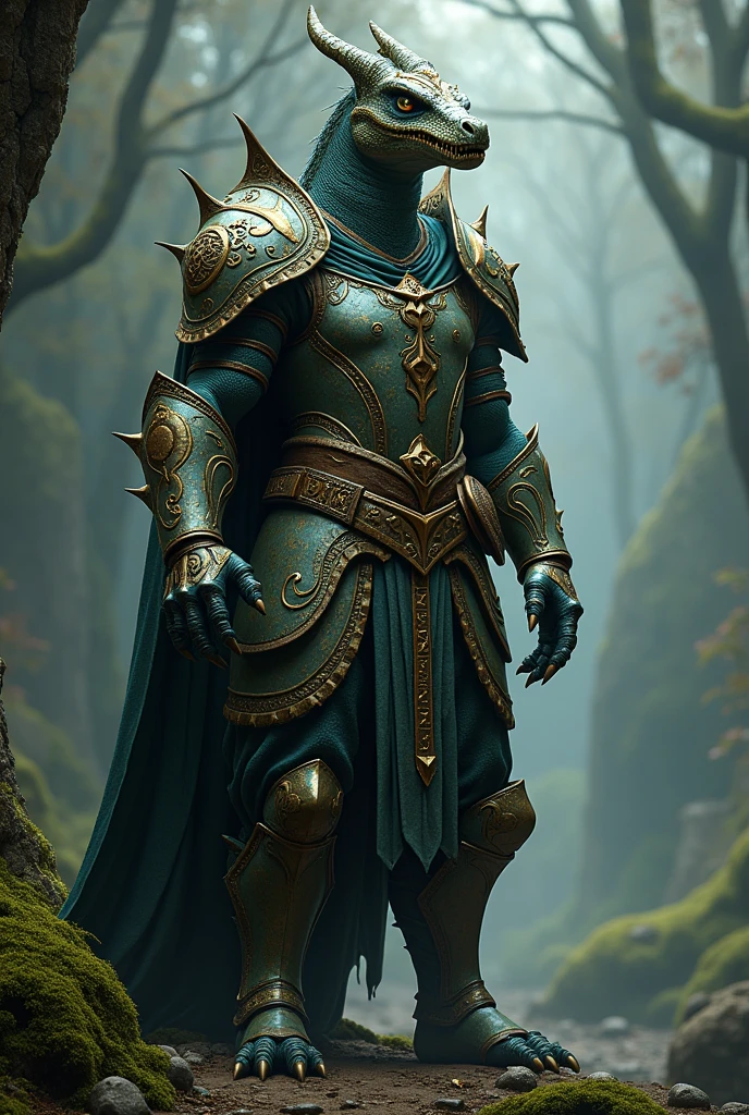 a draconite in medieval druid armor
