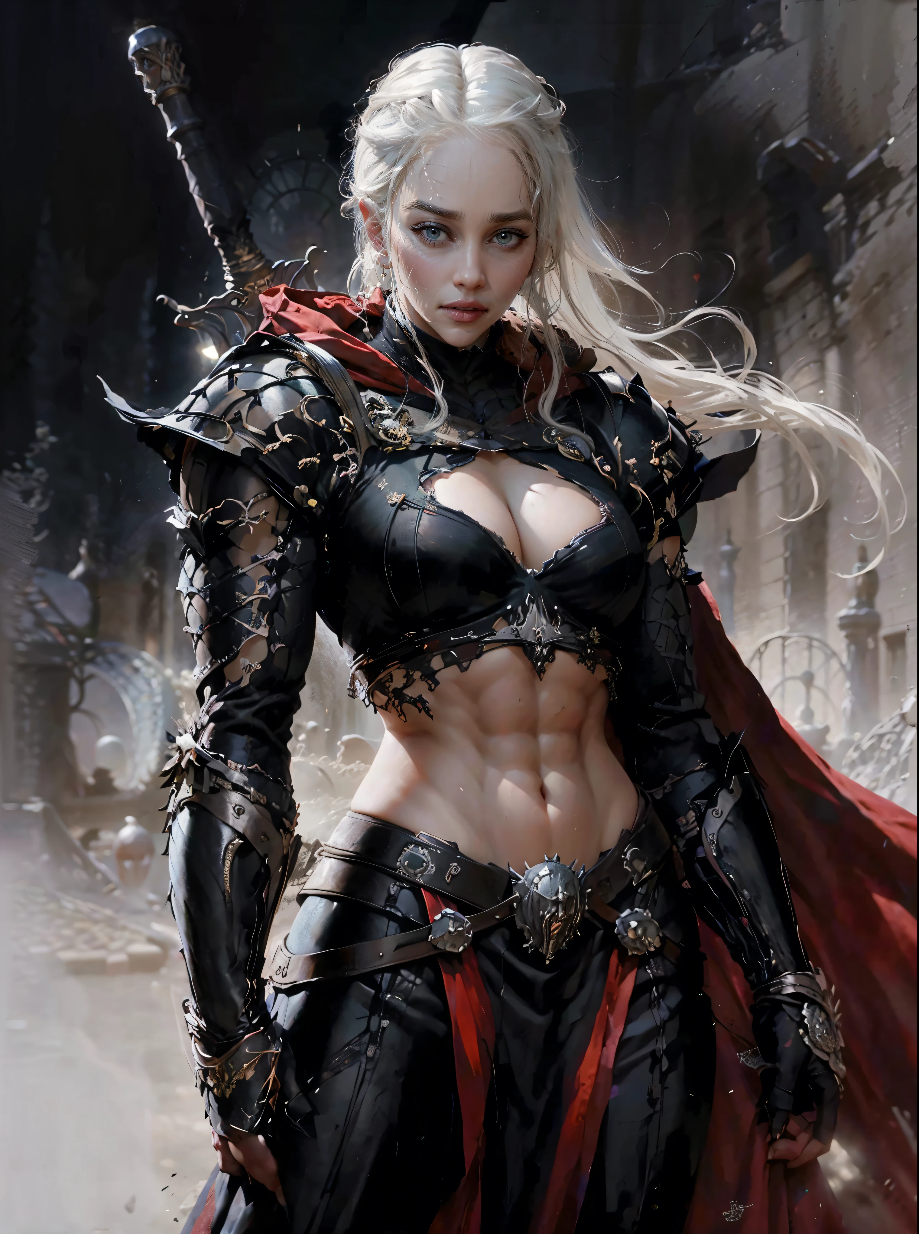 Deanerys Targaryen,silver hair muscular woman, Lady Knight,anatomical correct,epic fantasy digital art,Masterpiece artwork,8K,high definition resolution,detailed drawing,Quality Superior,, Epic composition, muscular body