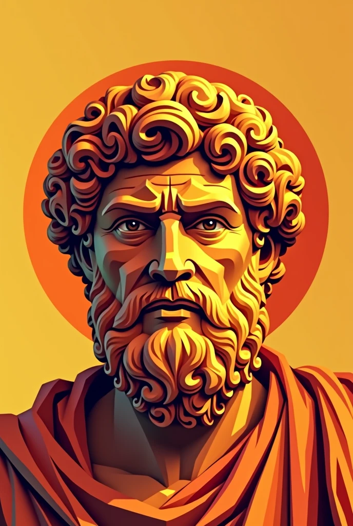 Face of the philosopher Aristotle in geometric lines for wallpaper in terracotta orange yellow colors add lines background, geometric circles  