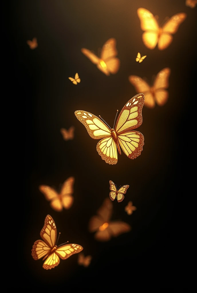 Gold butterflies on a black background