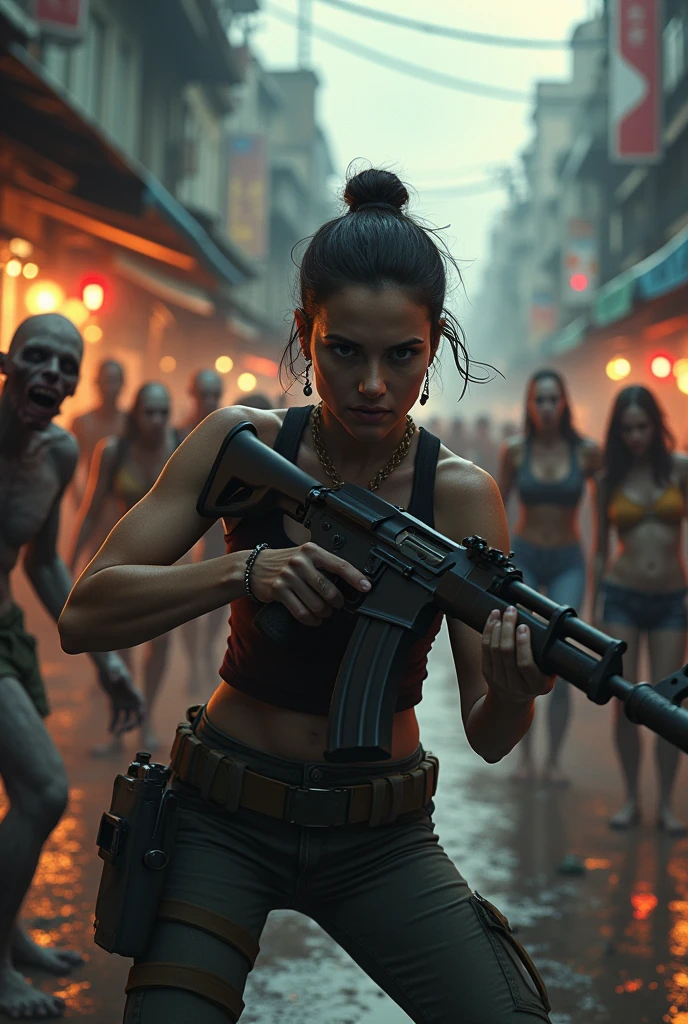 Zombie posters in Thailand the protagonist is a woman holding an Ak gun who survives amidst a horde of zombies in Thailand.