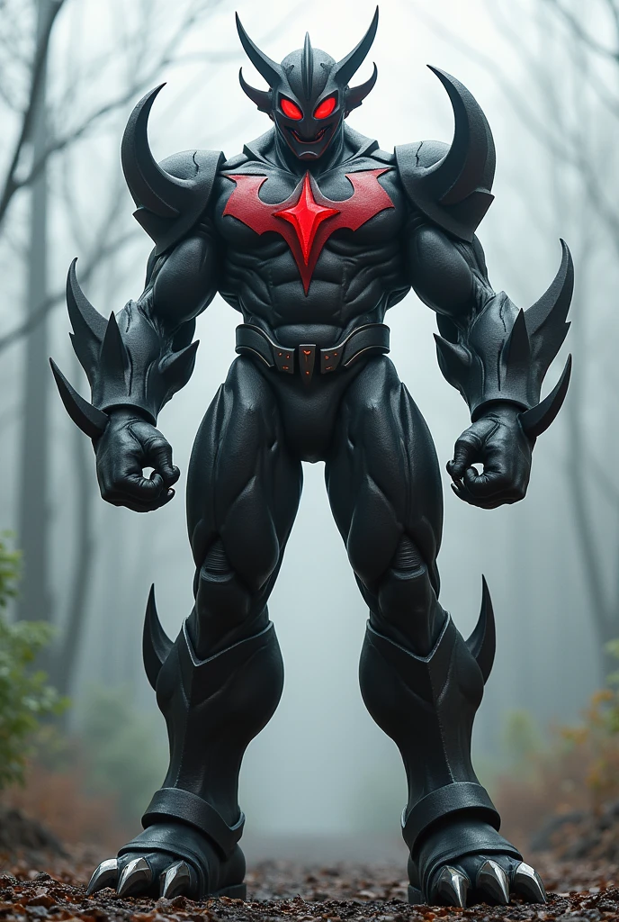 Evil Ultraman、All black and red、Excessive muscle mass、stylish、Showing the whole body、With a bad look in your eyes、Lengthen your legs、Pointy toed shoes、Claws、Stand upright