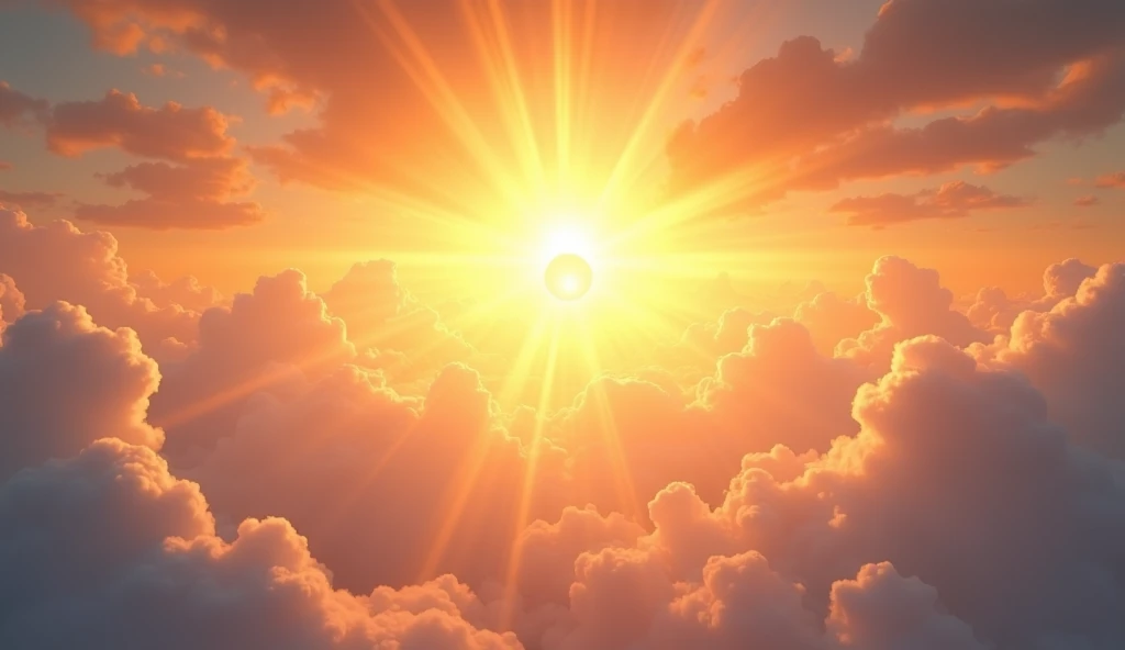 Rising sun in the middle of the clouds making the environment yellow and full of hope