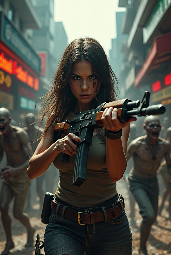 Zombie posters in Thailand the protagonist is a woman holding an Ak gun who survives amidst a horde of zombies in Thailand.