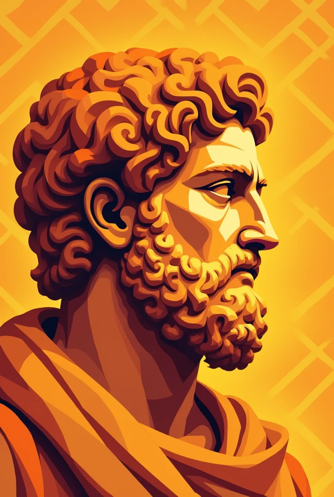 Face of the philosopher Aristotle in geometric lines for wallpaper in terracotta orange yellow colors add lines background, geometric fondo