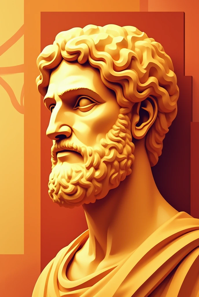 Face of the philosopher Aristotle in geometric lines for wallpaper in terracotta orange yellow colors add lines background, geometric fondo