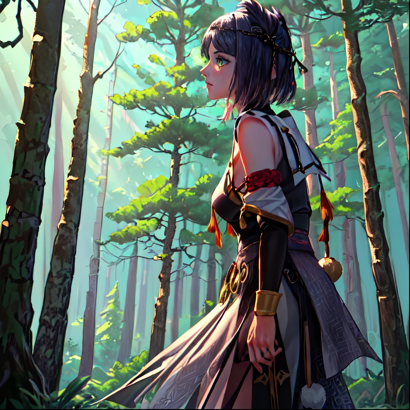 arafed woman in a forest with a bow, 2. 5 d cgi anime fantasy artwork, forest hunter lady, alena aenami and artgerm, portrait of a forest mage, artgerm julie bell beeple, epic rpg portrait, detailed digital 2d fantasy art, Artstation contest winner, cushart krenz key art feminine