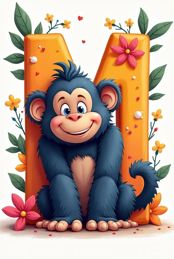 Decorate colorful letter m with cute gorilla