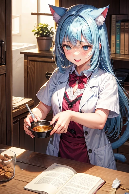 A cat girl is making medicine