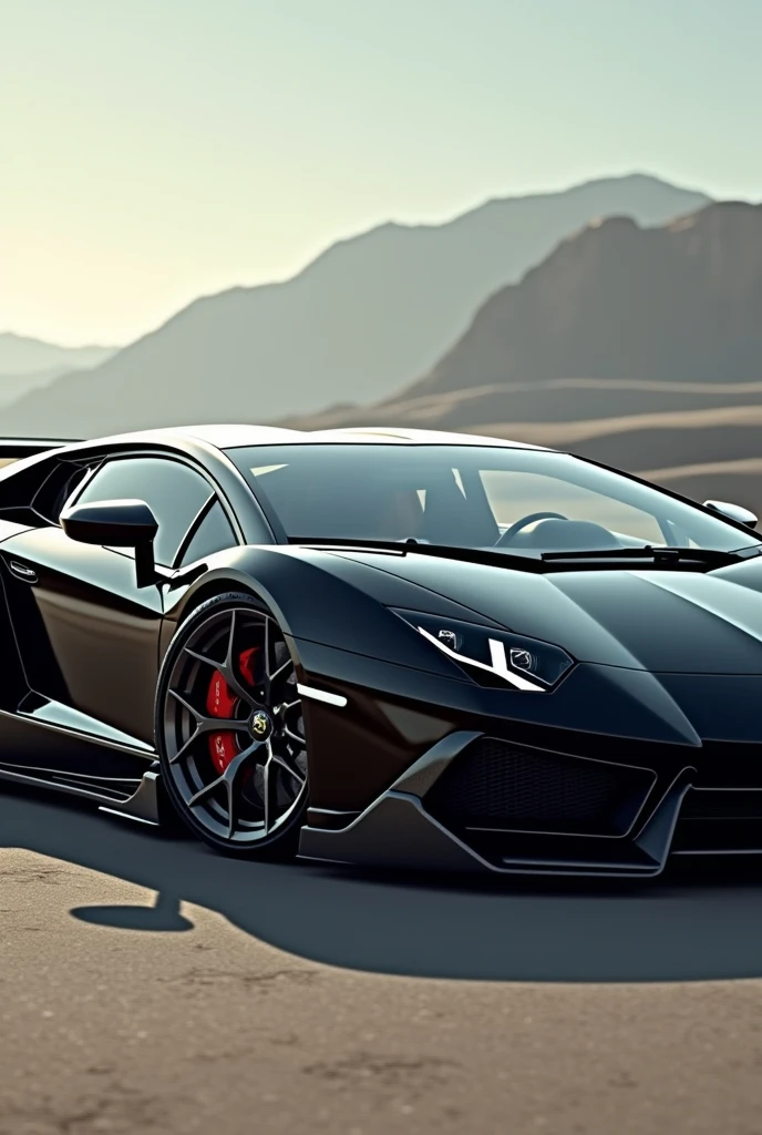 Black Lamborghini with giant wheels