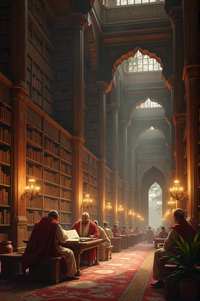 Rana Kumbha’s Library**: A depiction of Kumbha’s library with ancient texts and manuscripts on Shilpa Shastra and Natyashastra.