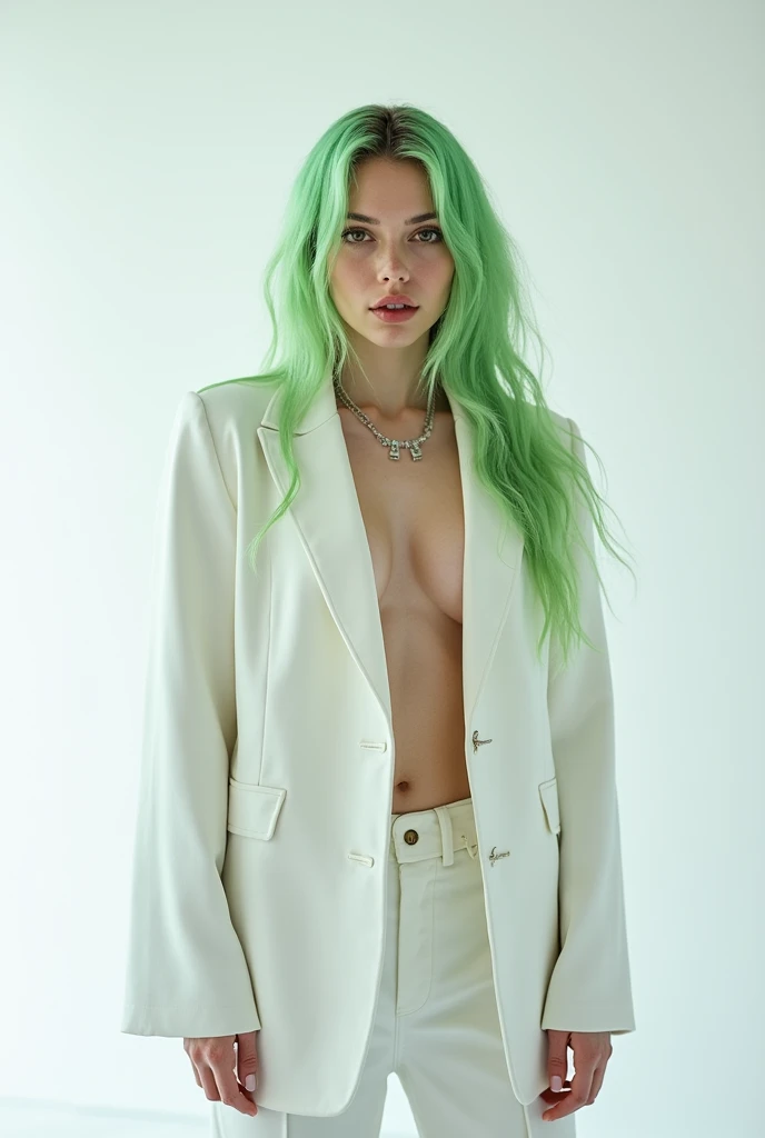a photo of billie eilish posing on a white background