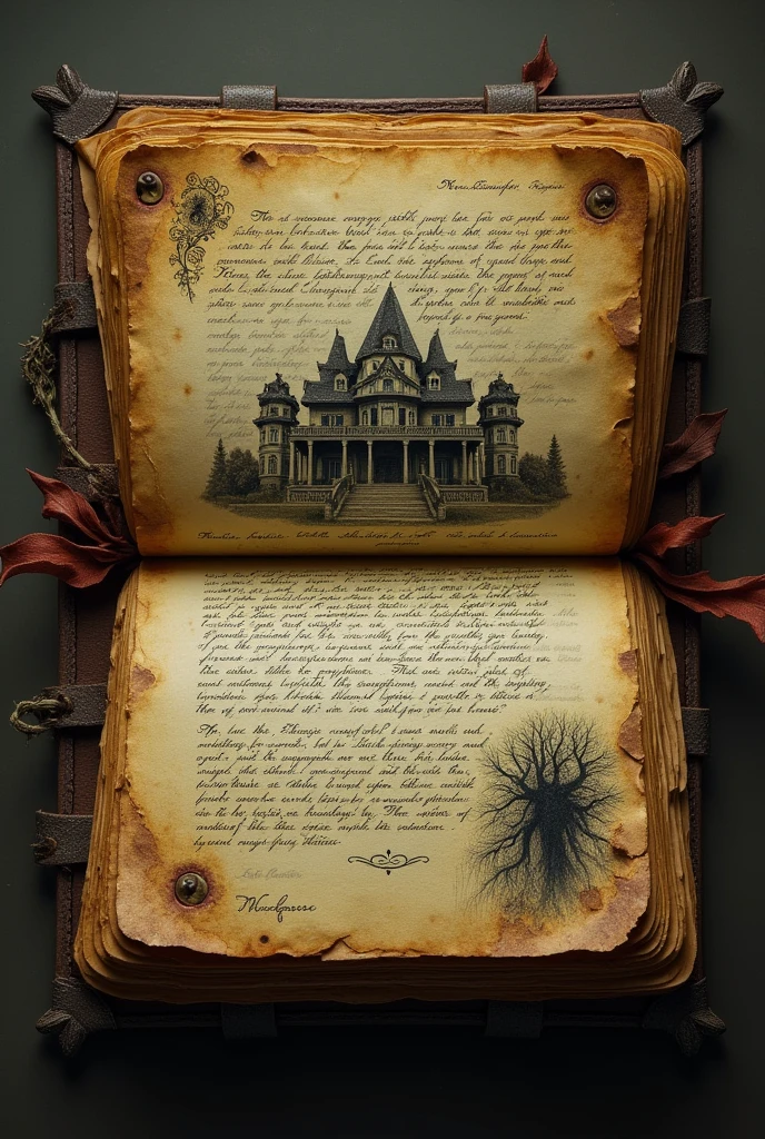 Creepy Diary: An old, leather-bound diary with yellowed pages, containing terrifying stories of past residents who never escaped the mansion Animation form