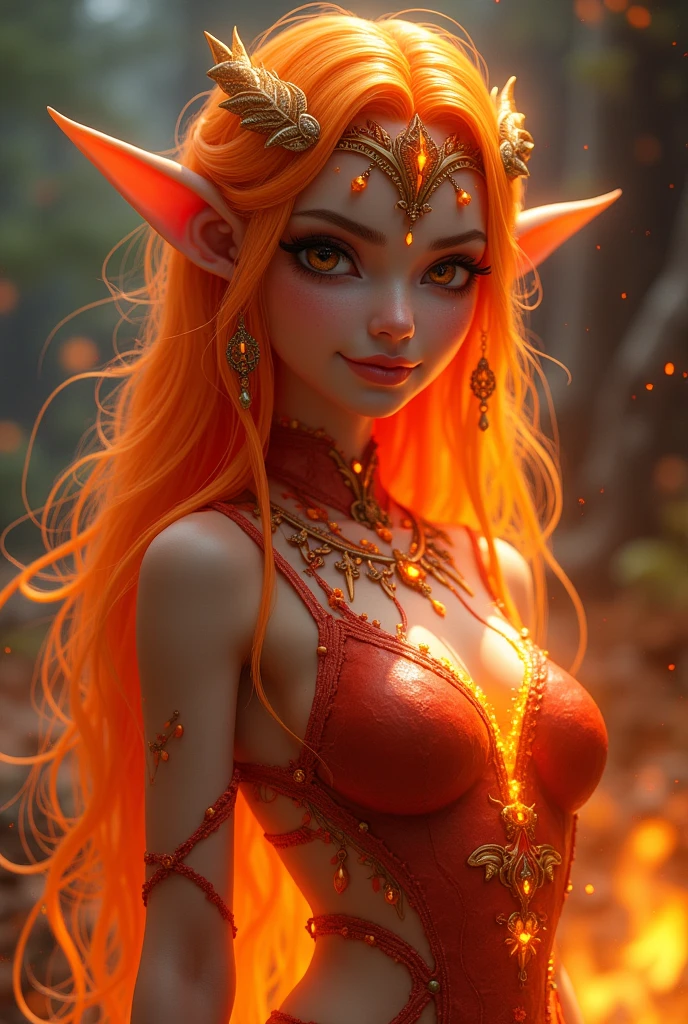 AN INCREDIBLY SEXY, CUTE FIRE WOOD ELF MAGE. ABSURD 8K DETIALS AND TEXTURES. MASTERPIECE. LAVA SKIN, LAVA FACE, LAVA HAIR.