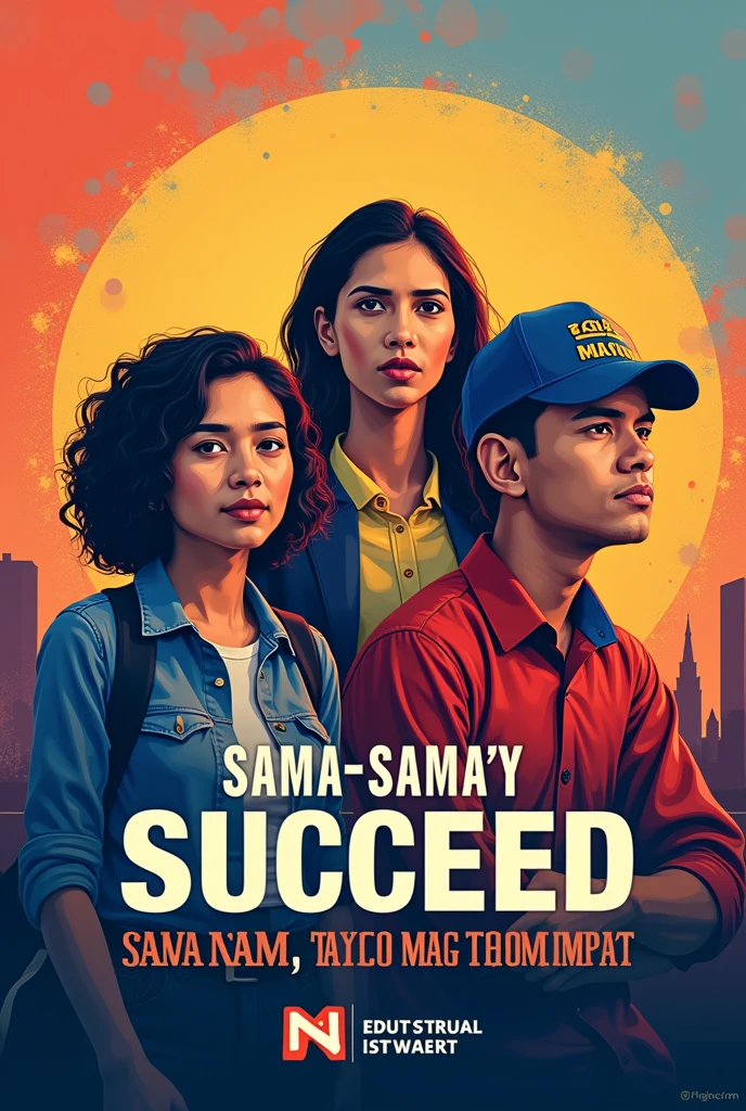 poster slogan for political society, principle of subsidiarity, principle of solidarity with 3 person who is political, solidarity, subsidiarity with the caption of “Sama-sama, Tayo'y Magtagumpay”
