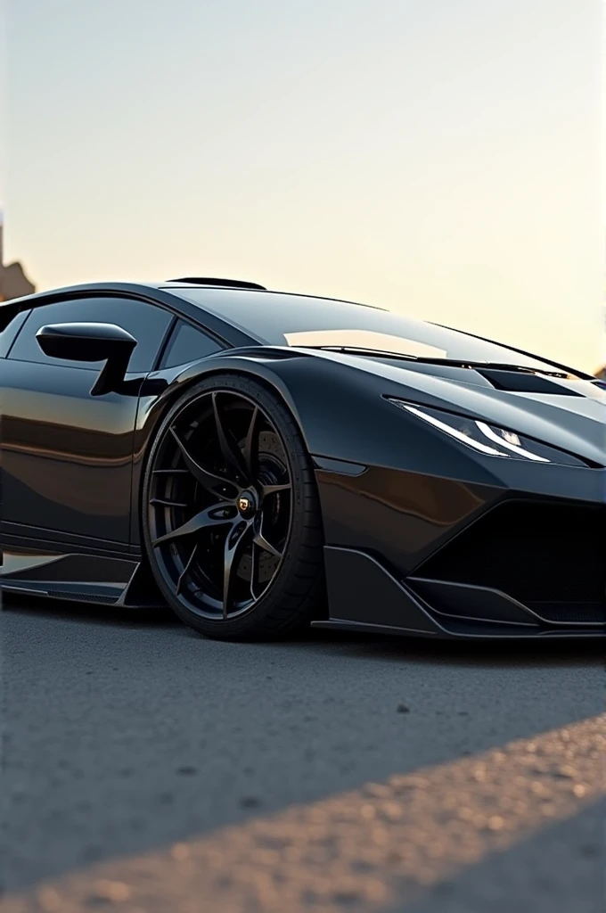 Black Lamborghini with giant wheels