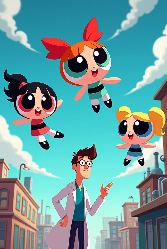 Powerpuff girls with professor 