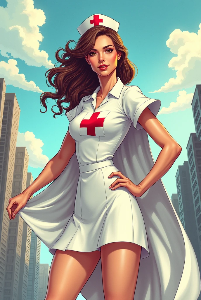 Super nurse in classic outfit. Comic-style illustration