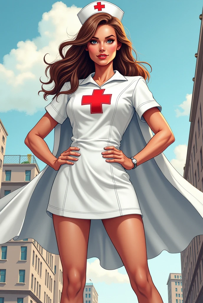 Super nurse in classic outfit. Comic-style illustration