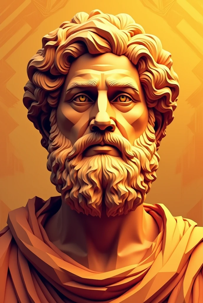 Face of the philosopher Aristotle in geometric lines for wallpaper in terracotta orange yellow colors add lines background, geometric fondo mirada completa