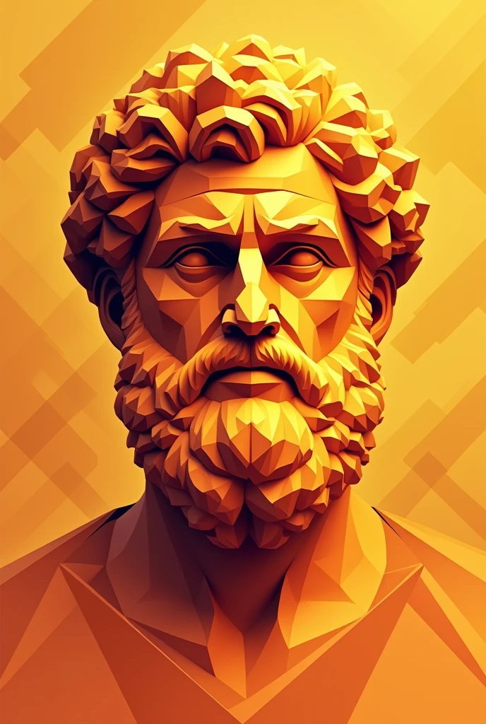 Face of the philosopher Aristotle in geometric lines for wallpaper in terracotta orange yellow colors add lines background, geometric fondo mirada completa