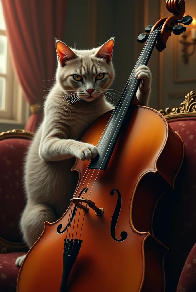 Draw a cat playing the cello