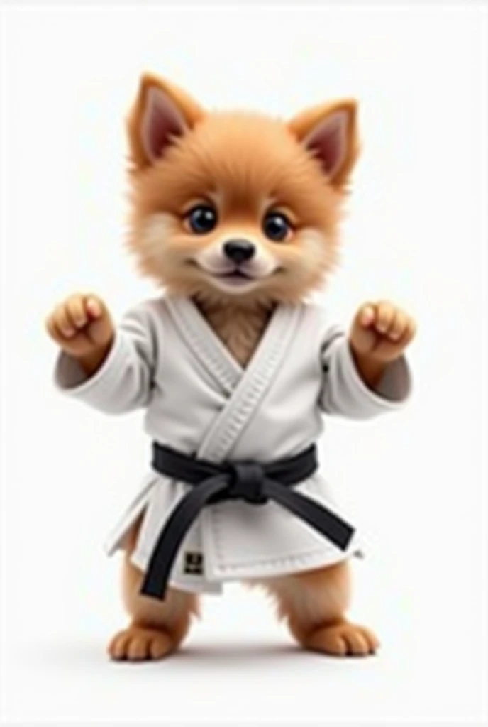 puppy in karate suit on white background