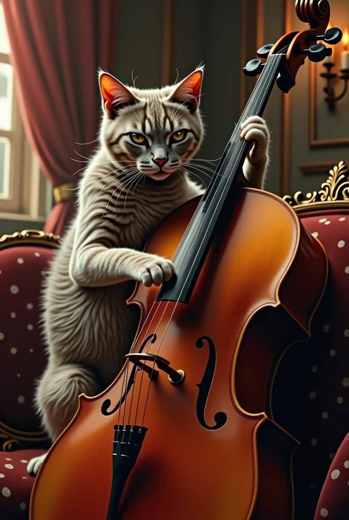 Draw a cat playing the cello