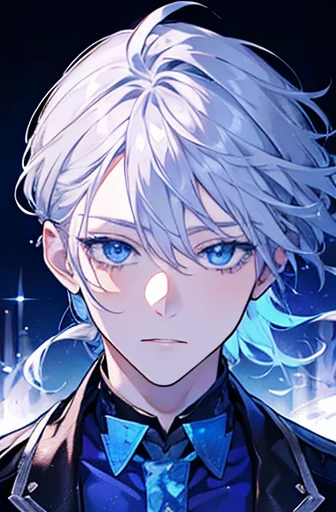 vtuber juvenile male Silver Hair Formal ID Photo Blue eyes Sparkling eyes Facing forward male Eyes close up Key Anime Art