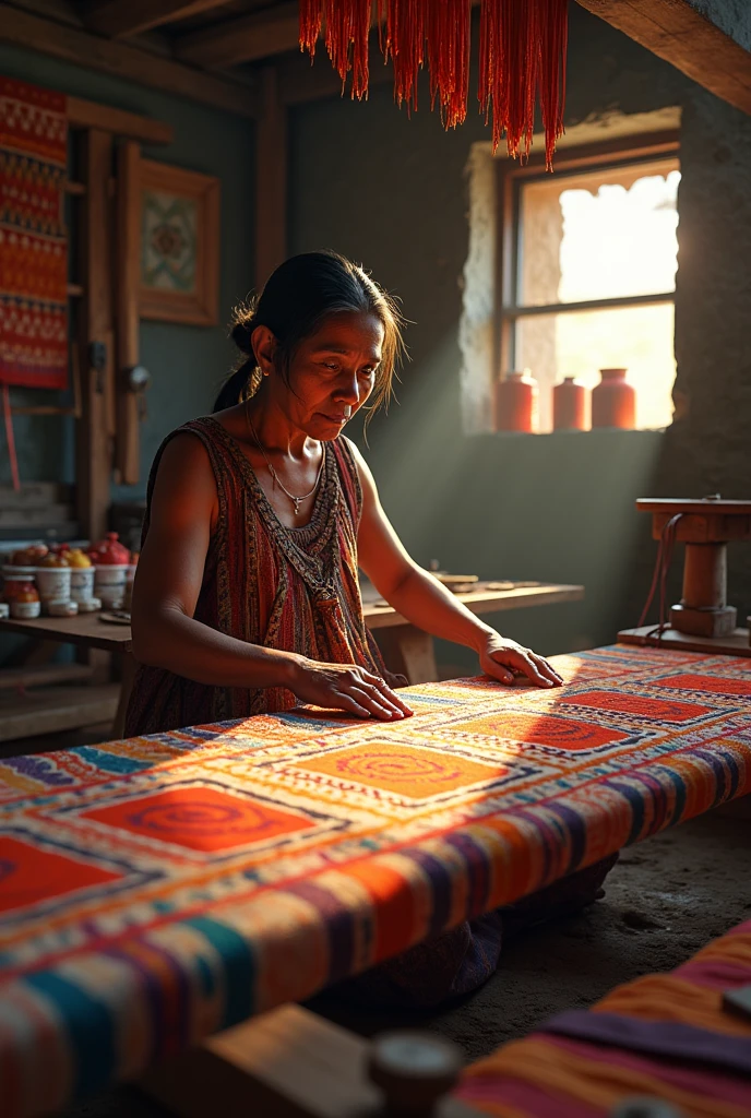 An indigenous person working in textiles