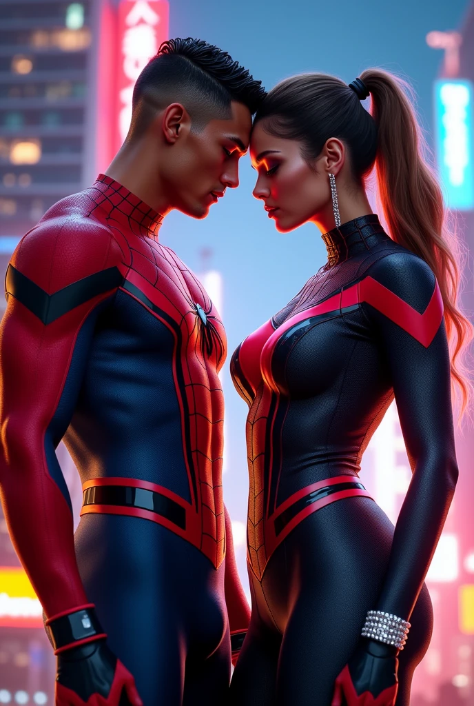 A wallpaper of Cristiano Ronaldo's girlfriend and the female spiderman