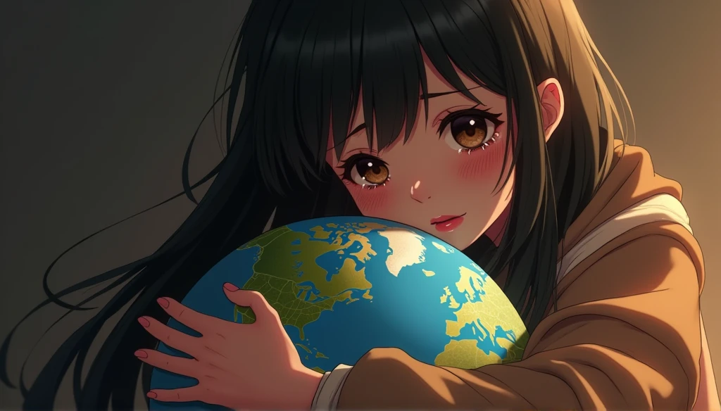 A crying girl hugging the earth, Emilia crying, Emilia and Optimus Prime, 1girl, sad expression, tears, detailed facial features, beautiful detailed eyes, beautiful detailed lips, extremely detailed eyes and face, longeyelashes, anime style, cinematic lighting, dramatic lighting, dramatic composition, hyper detailed, 8k, photo-realistic, studio lighting, dramatic colors, warm colors, cinematic colors