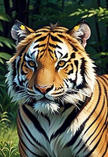 Close-up of a saber-toothed tiger , in its natural and wild environment, landscape 