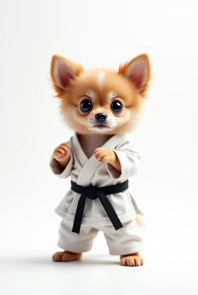 puppy in karate suit on white background