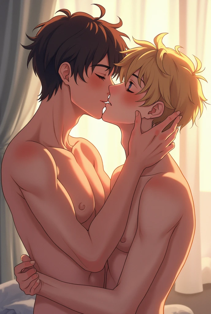 anime men boys kissing naked