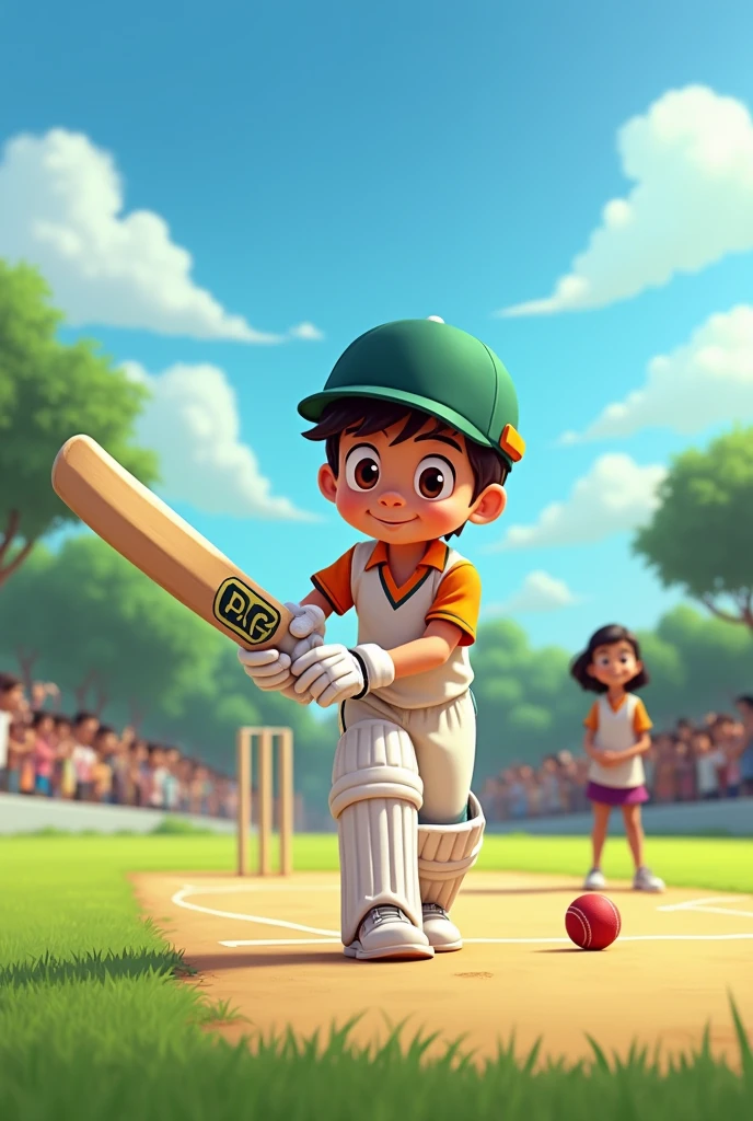 A boy named moon play cricke and jarsey no 21 team name pccc.and watching a girl named shafreen