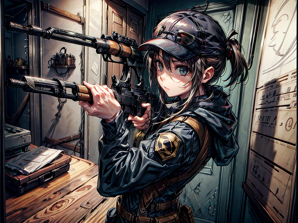 Female sniper with a rifle , Hold the rifle