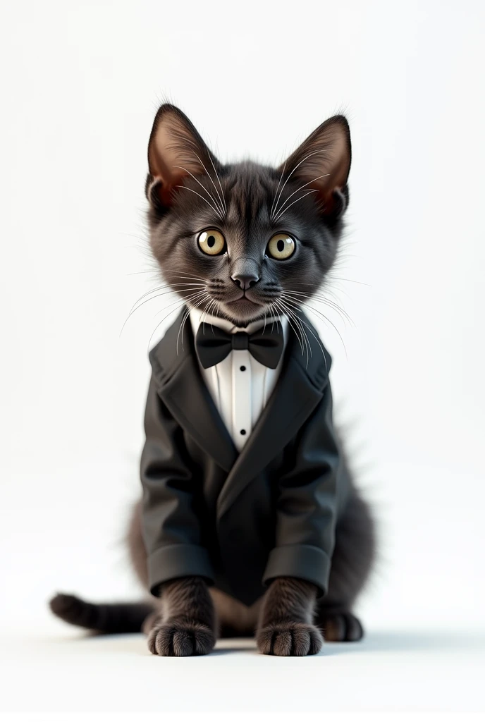 kitten in black tuxedo on white background