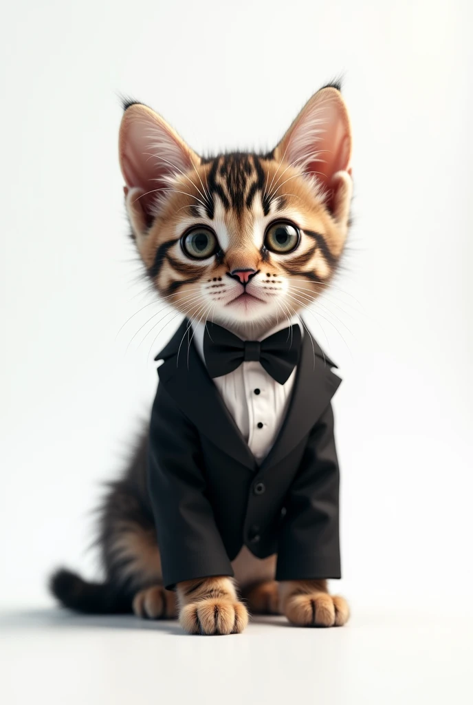 kitten in black tuxedo on white background
