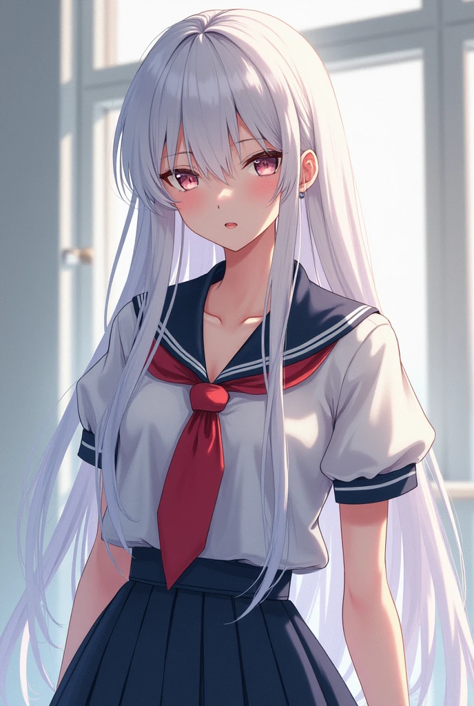 white haired anime girl,uniform, and sexy 