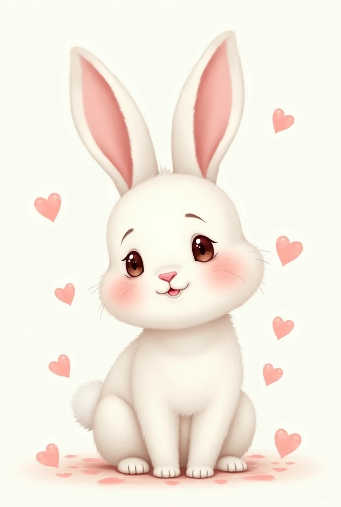 Hi, could you make a drawing of a white rabbit with kiss marks on its fur?