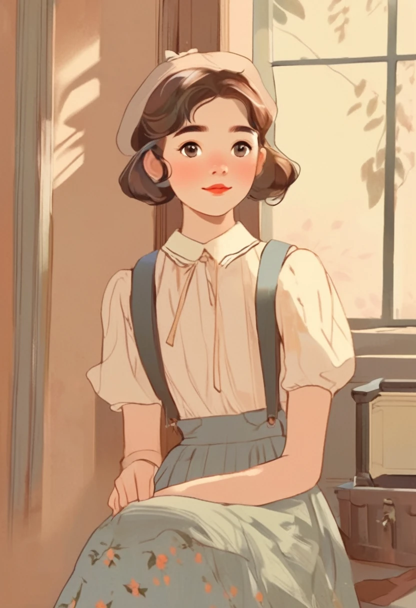 modern remake of nostalgic 2D illustrations from around 1900, cute , portrait style