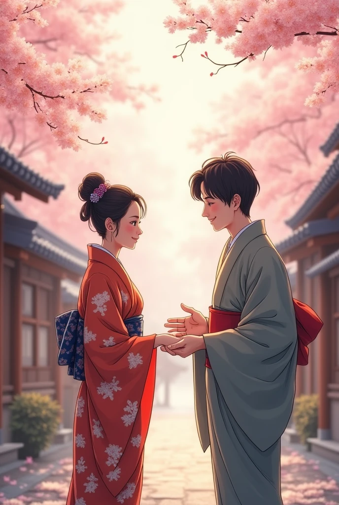 A beautiful Japanese woman smiling and talking to a foreigner