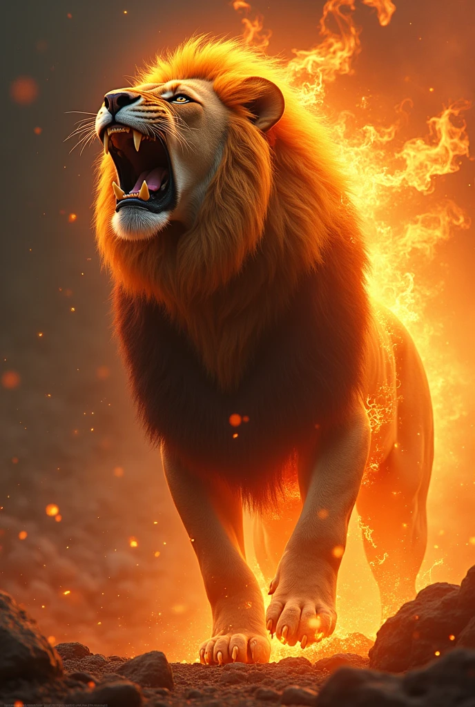 Big powerful alpha lion of fire and roaring 