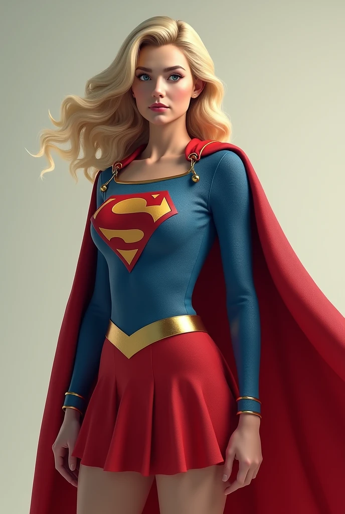 THE ORIGINAL 1950S SUPERGIRL WEARING THE FIRST1950'S SUPERGIRL COSTUME AND CAPE, HYPER REALISTIC.