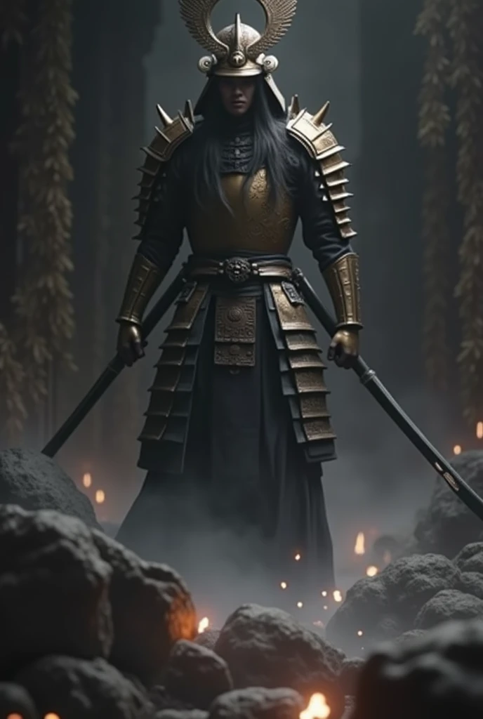 Black hair, cool looking Japanese armour