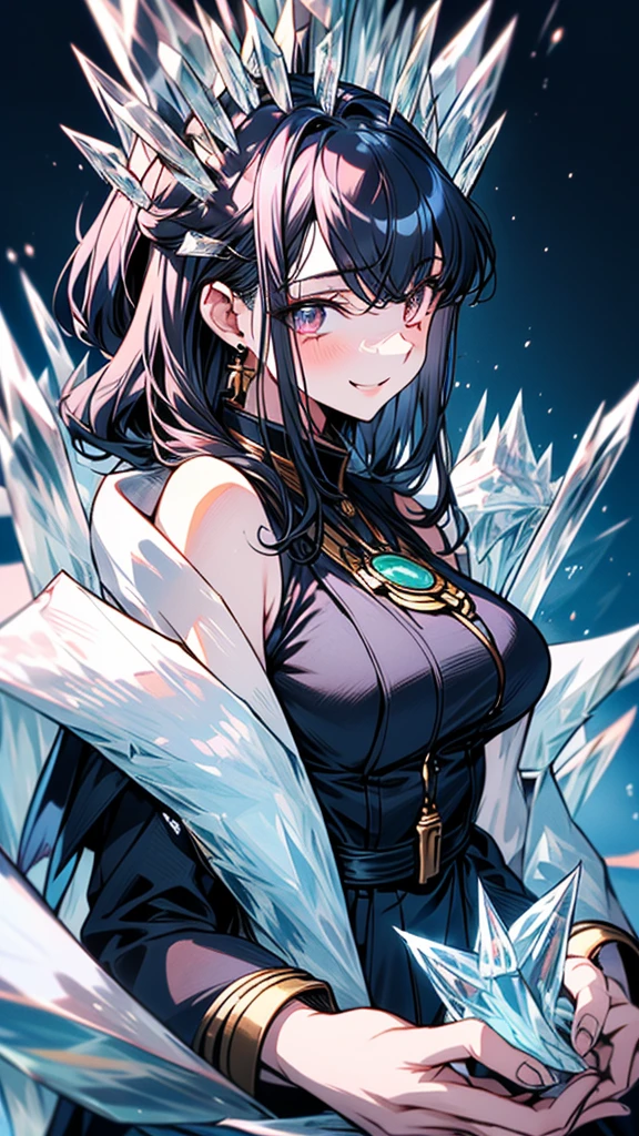 masterpiece, High resolution, accurate, Anatomically correct, most high quality, Very detailed, high quality, Ultra high definition, Big Tits Earrings, Sparkling eyes, Cowboy Shot, moving line, Speed Line, mage,sexy pose,(((one woman,master of ice:1.5))),smile,Different world,another world、湖