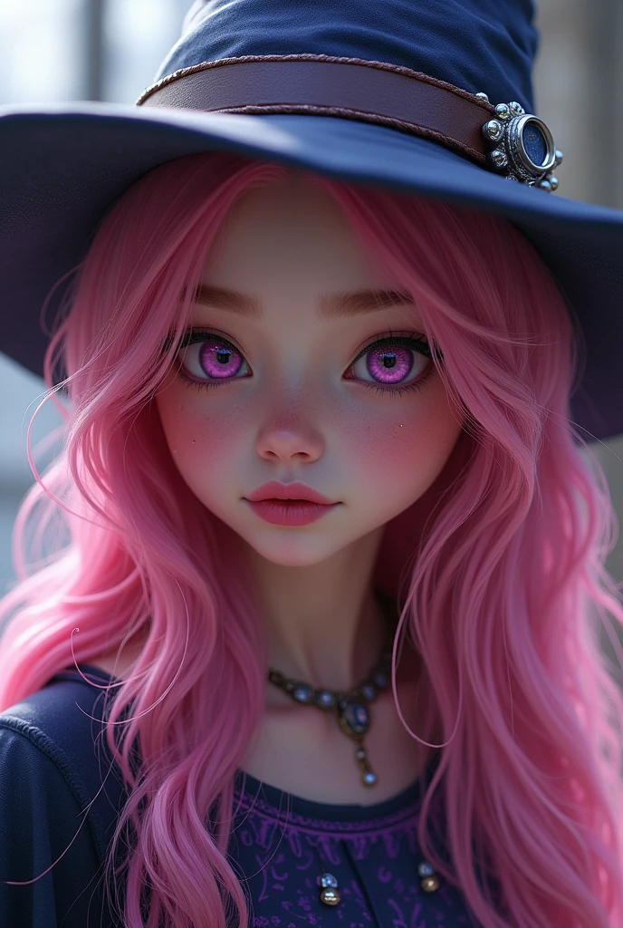  girl,long bubblegum pink hair,pink eyes, parts, full lips,big eyes long eyelashes, aspect , Ravenclaw, hogwart